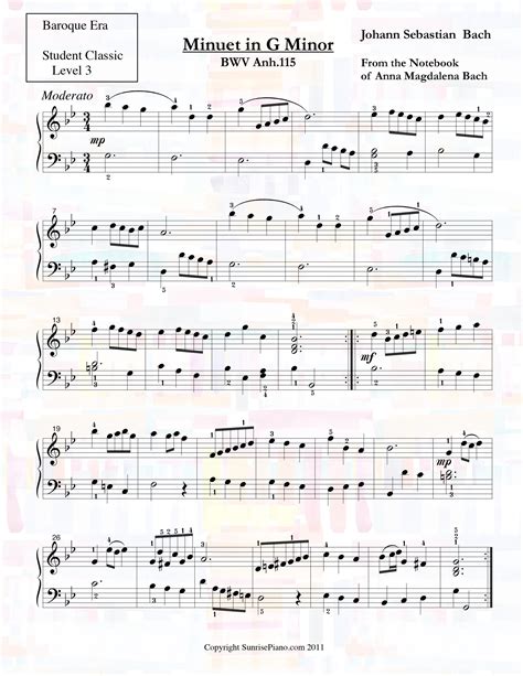 minuet in g minor sheet music